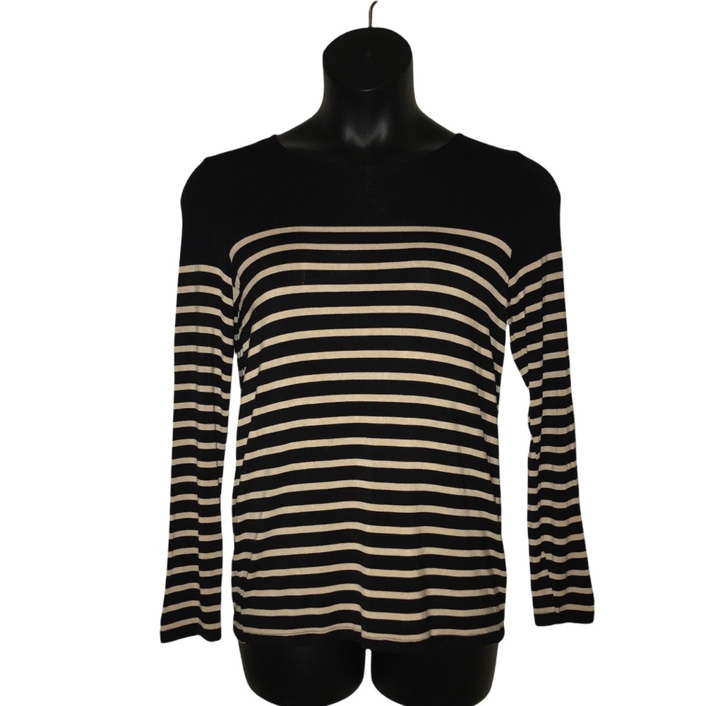 Black and Cream Striped Thin Long Sleeve Top